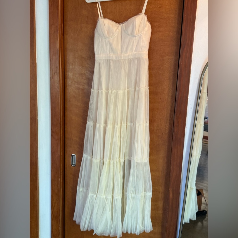 Astr Tiered Cream Maxi Dress with Bustier Bodice